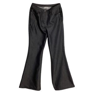 Jeanology Collection Size 6 Black Rhinestone Side Stripe Flare Jeans Y2K